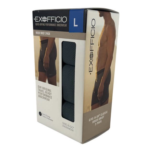 ExOfficio Men’s Give-N-Go Boxer Brief 3-Pack – Charcoal (Size L) - Picture 2 of 5